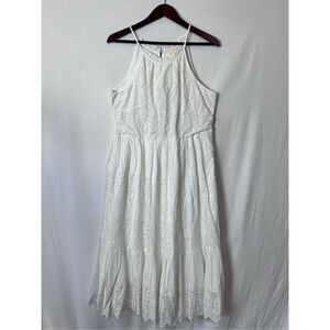 Maeve midi dress high neck ivory eyelet lace scalloped hem white sz 14 Anthro